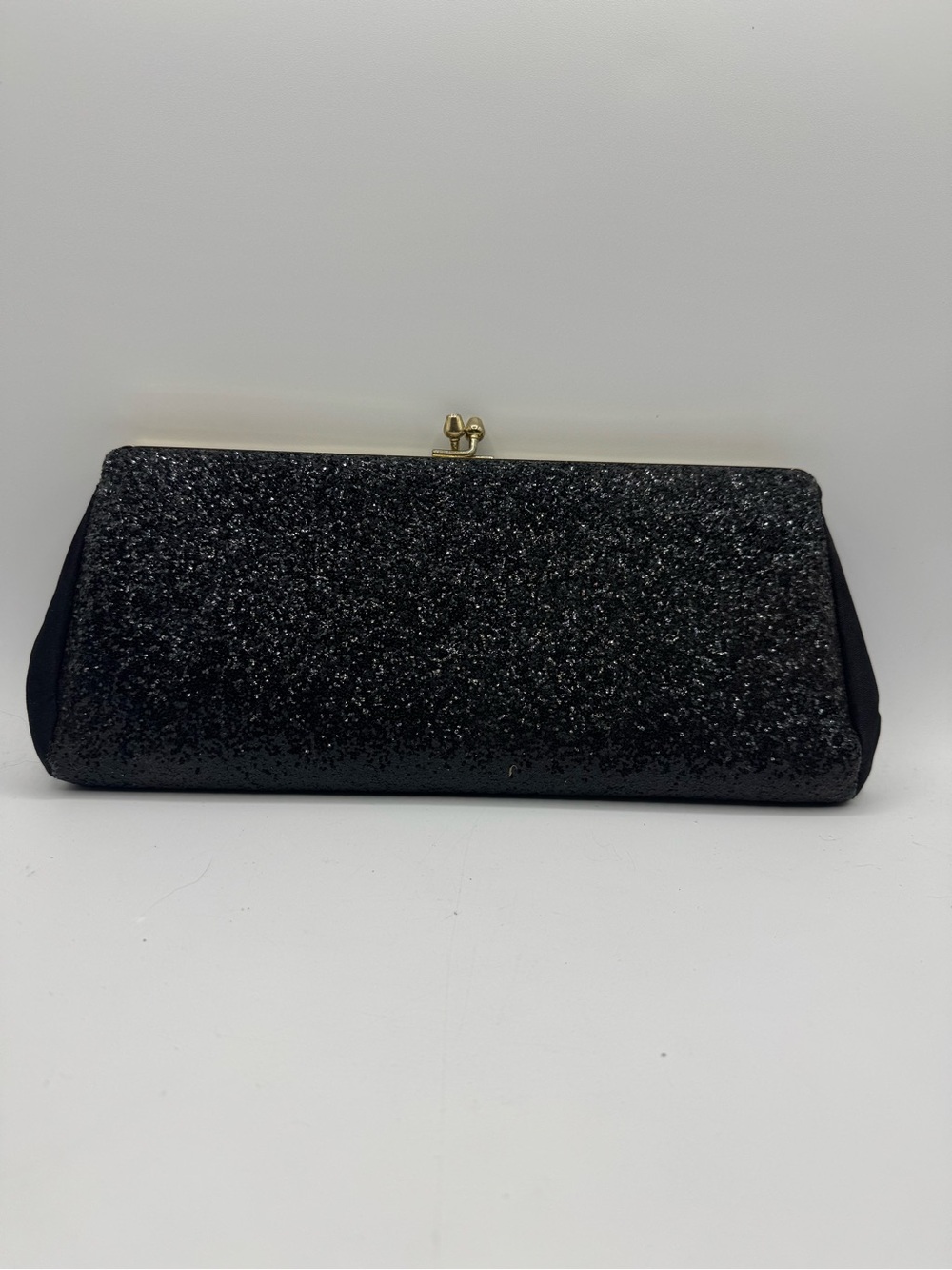 Vintage Black Sparkling Clutch Bag With Brass Trim